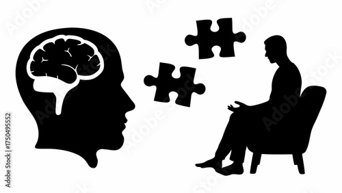 Mental health therapy session with puzzle pieces and brain, insightful counseling for emotional wellness