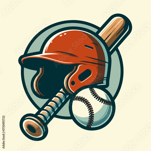 vector illustration of baseball bat and helmet