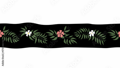 Vibrant tropical floral border art, endless pattern for summer backgrounds and vibrant design projects