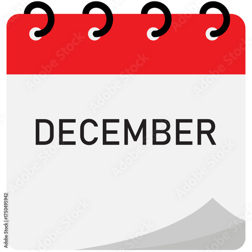 Month calendar | December month on calendar | Modern monthly calendar with free space for text and red header | Note of month with spiral binding | Elegant Flipping calendar page