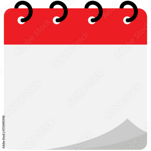 Isolated vector calendar icon with red color and spiral binding | Modern calendar sign with blank space for text | Flipping page model calendar icon