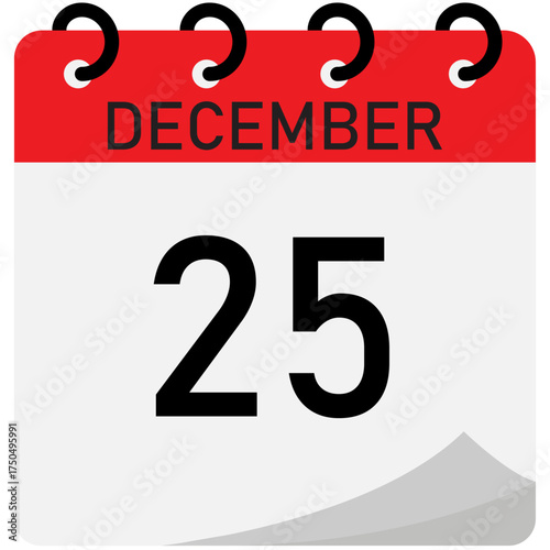 Calendar date 24 December | Isolated vector icon with black font | Red header day calendar with spiral line binding with space for text