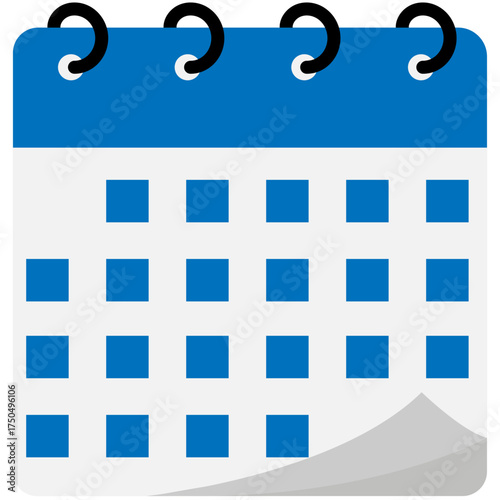 Spiral binding calendar symbol | Calendar schedule flat icon for apps and websites | Calendar isolated vector blue header icon with blue square space for day | Flip model calendar