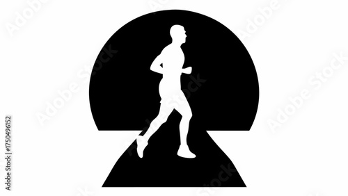 Dynamic runner silhouette sprints into the future, embodying motivation and achievement in stark monochrome