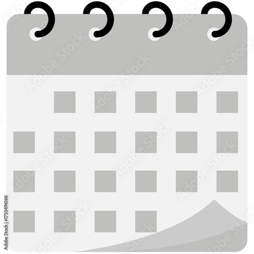 Spiral binding calendar symbol | Calendar schedule flat icon for apps and websites | Calendar isolated vector silver header icon with silver square space for day | Flip model calendar