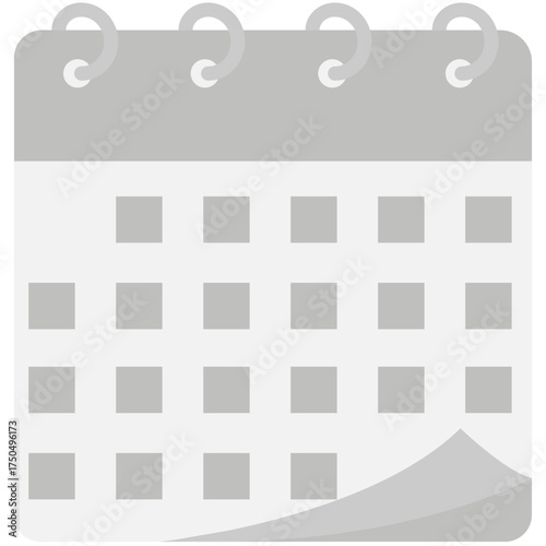 Spiral binding calendar symbol | Calendar schedule flat icon for apps and websites | Calendar isolated vector silver header icon with square space for day