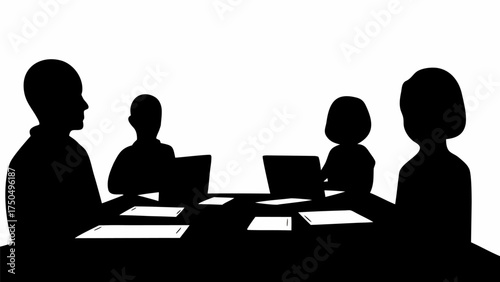 Dynamic team collaborating on laptops in a board meeting creating innovative solutions and strategies today