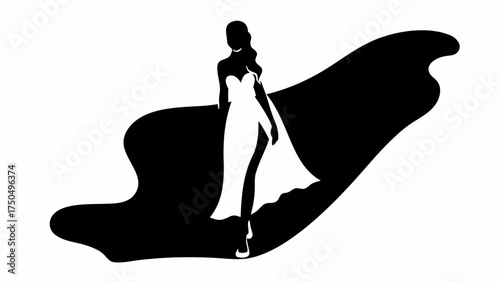 Elegant woman in a flowing gown, silhouette in a modern, artistic design, perfect for fashion projects