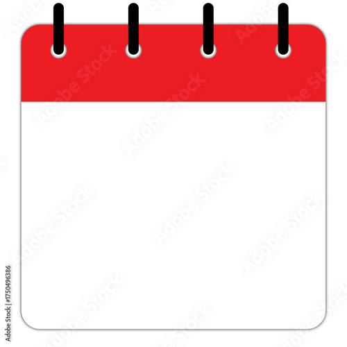 Isolated vector calendar icon with red color and straight binding | Modern calendar sign with blank space for text