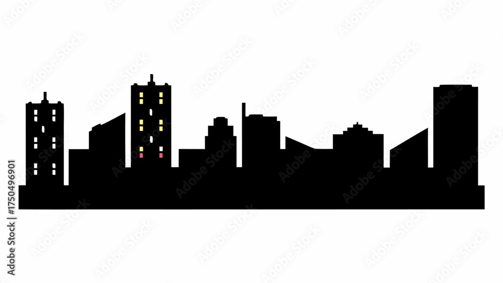 Obraz premium City skyline silhouette with illuminated windows, representing urban development and lifestyle