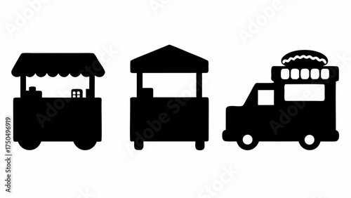 Street food carts and truck silhouettes, perfect for restaurant branding, event promotion, and culinary designs