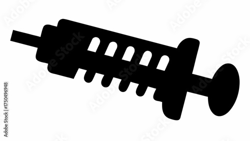 Black syringe graphic icon representing medical treatment, vaccination, and healthcare solutions