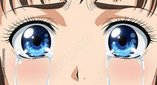 Anime Eyes Filled with Tears - A Close-Up of Emotion.