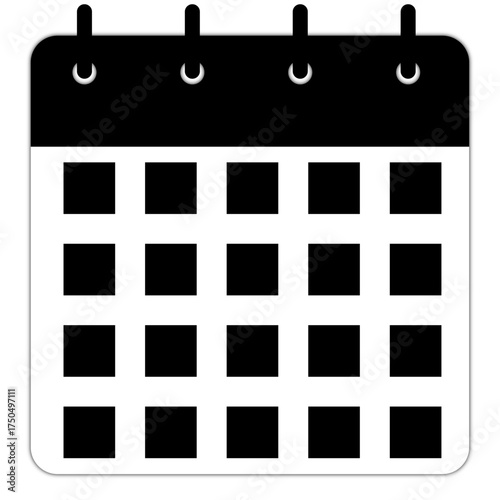 Calendar schedule flat icon for apps and websites | Calendar isolated vector black icon with square space for day