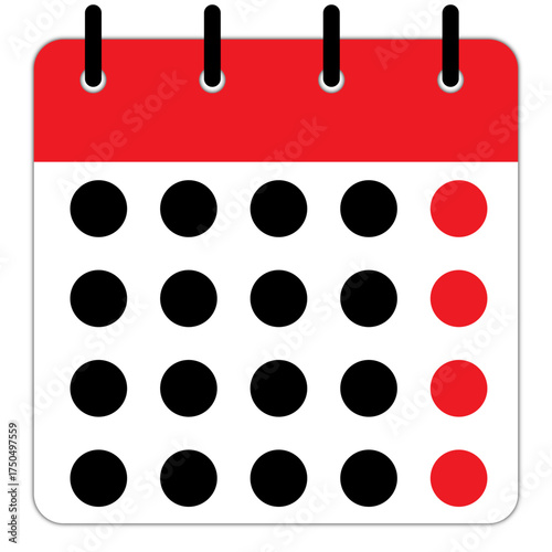 One column different style calendar or appointment schedule flat icon icon for apps and websites | Calendar isolated vector black icon with circular space for day