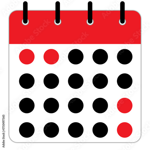 Calendar or appointment schedule flat icon icon for apps and websites | Calendar isolated vector black and red  modern icon with circular space for day