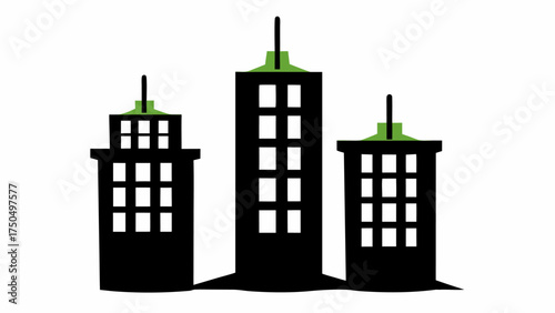 Modern city skyline silhouette with green accents, perfect for business, real estate, and design projects