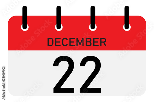 Day calendar with date December 22 | Vector flat daily calendar icon | Date and time, day, month | Holiday | Start up icon