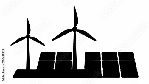 Modern renewable energy concept featuring wind turbines and solar panels for clean power