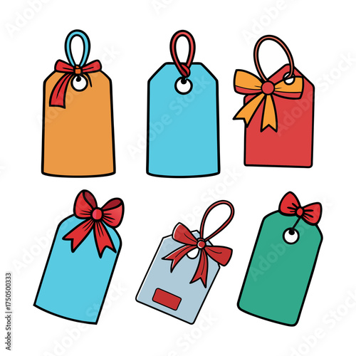 Colorful Gift Tags with Bows and Ribbons Set