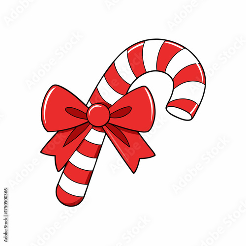 Christmas Candy Cane with Red Bow Illustration