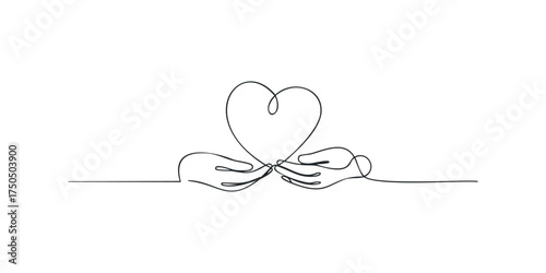Line art hands holding heart shape