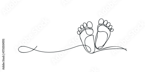 Minimalist line art of baby footprints on white background