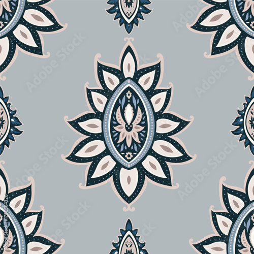 Dusty Blue Ornamental Medallion Pattern