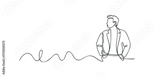 Single Line Drawing of Man in Suit Looking Away