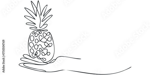 Hand holding a single line drawing of a pineapple