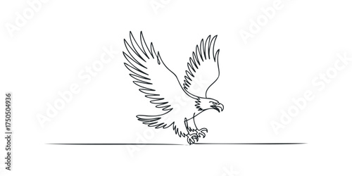Eagle landing on a thin line with open wings