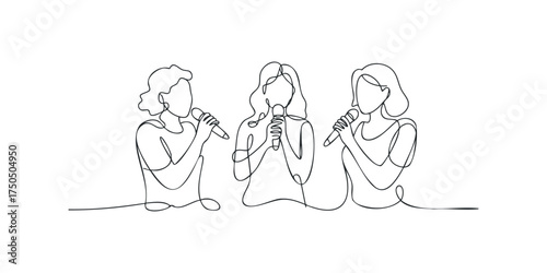 Three women singing into microphones