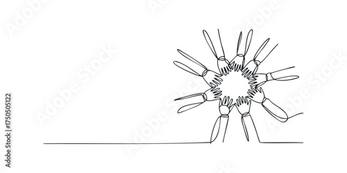 Group of hands joined in a circle forming a flower shape