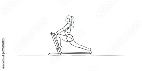 Woman doing yoga exercise with resistance band