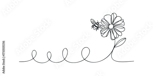 Minimalist bee and flower line art