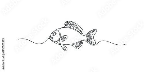Simple Line Art Fish Swimming in Water