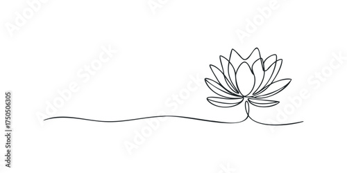 Continuous line drawing of a single lotus flower with flowing stem
