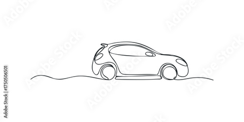 Minimalist continuous line drawing of a compact car