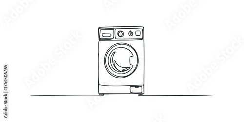Line drawing of a modern front-loading washing machine