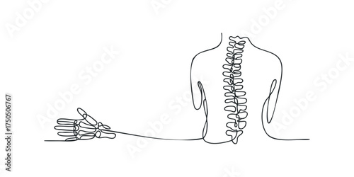 Single line drawing of human spine and hand