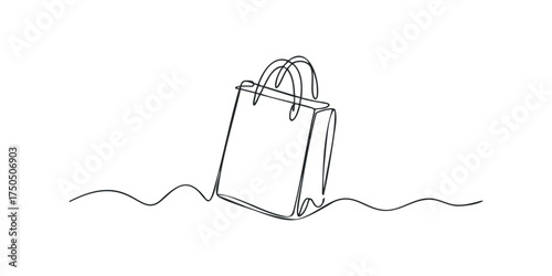 Shopping bag with handles depicted in continuous line sketch