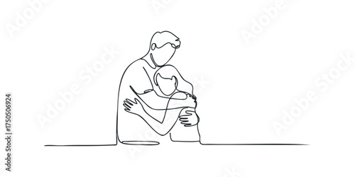 Continuous Line Embrace of Two People