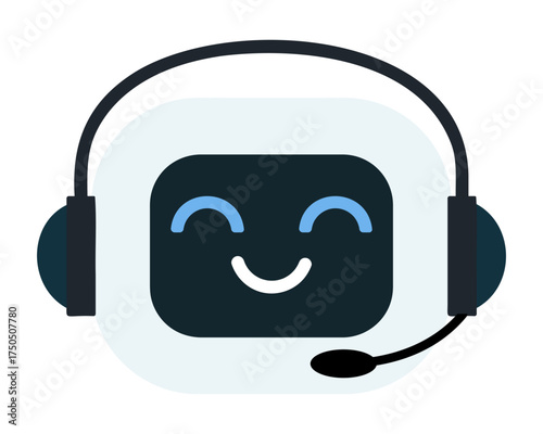 Smiling AI chatbot face with headset isolated on transparent background. Perfect for business, education and technology concepts such as virtual assistant, online learning, tech innovation or digital