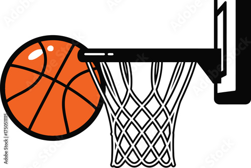 Basketball soars towards net in vector graphic style for sports fans