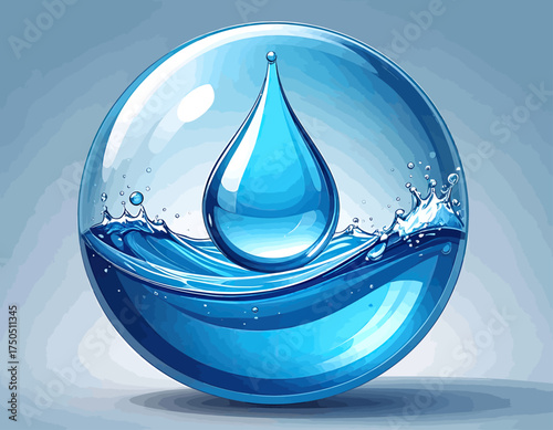 A crystal clear sphere encasing a water droplet and splashing liquid