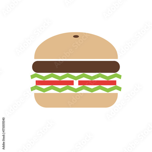 Vector Illustration Of A Minimalist Geometric Hamburger Icon. Simple Flat Design Fast Food Graphic . Vector Food Icon Set Element : Burger