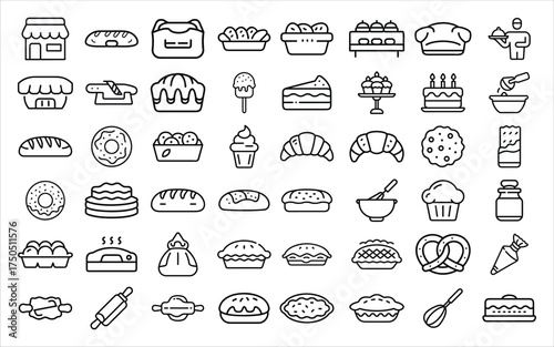 Collection of hand drawn bakery and dessert icons for food businesses