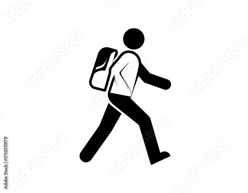 Black stick figure walking with a backpack