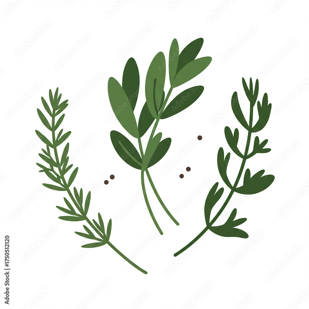 Obraz premium Fresh herbs drying with green sprigs and textured leaves, symbolizing natural preservation, culinary tradition, and the fragrance of seasonal harvest