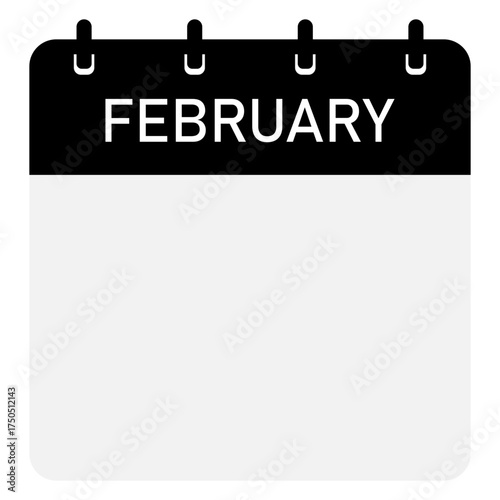 Monthly calendar demo with black header | Month of February straight binding modern calendar diagram for office, company, business, organization, education